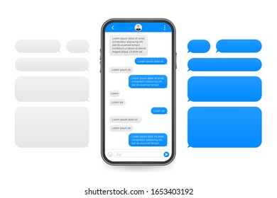 Chat Interface Application with Dialogue window. Clean Mobile UI Design Concept. Sms Messenger. Vector stock illustration.