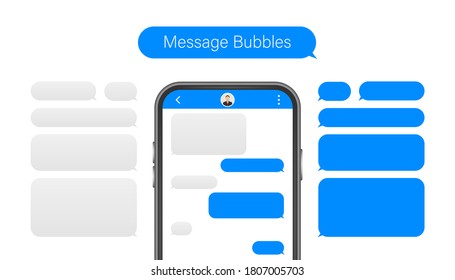 Chat Interface Application with Dialogue window. Clean Mobile UI Design Concept. Sms Messenger. Vector stock illustration.