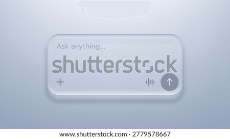 Chat interface with liquid glass morphism effect. Frosted blur search bar for web design. Minimalist user experience element for modern application development and digital interaction.