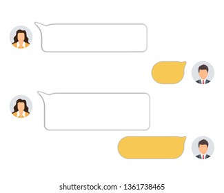 Chat interface. Sms messages. Speech bubbles. Man chatting with woman. Messenger concept