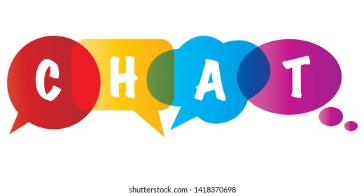 Chat in letters written in different colored and different shaped speech bubbles - Vector Illustration