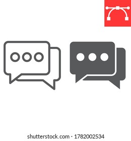 Chat-Linie und -Glyphsymbol, i und button, Nachrichtenzeichen, Vektorgrafik, bearbeitbares Strich-Linear-Symbol, eps10