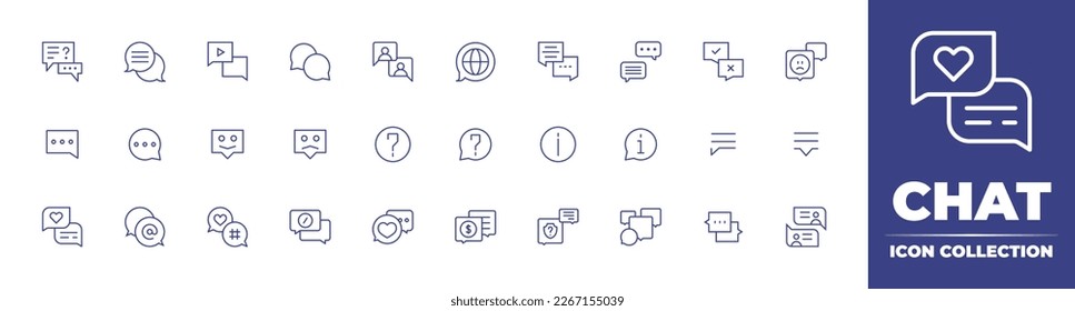 Chat line icon collection. Editable stroke. Vector illustration. Containing chat, video chat, speech bubble, comment, send, unsend, help, info, comment line, chatting, social media.