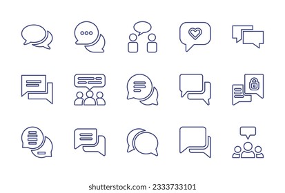 Colección de iconos de línea de chat. Trazo editable. Ilustración vectorial. Conteniendo discurso, charla, sala de chat, como, burbuja de chat, chat, comunidad, conversación, charla, burbuja, grupo.