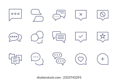 Chat line icon collection. Editable stroke. Vector illustration. Containing speech bubble, chat, cross, comment block, verify, comment star, chat bubble, chat box, heart.