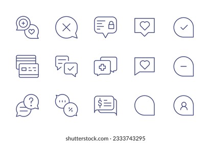 Chat line icon collection. Editable stroke. Vector illustration. Containing chat, error, private, comment heart, comment verify, conversation, comment minus, chat bubble user.