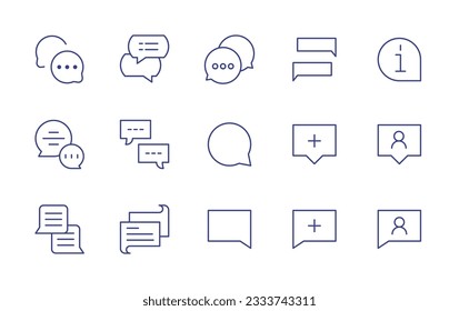 Chat line icon collection. Editable stroke. Vector illustration. Containing communications, speech bubble, info, bubble chat, bubble, chat, comment plus, bubble user, box.