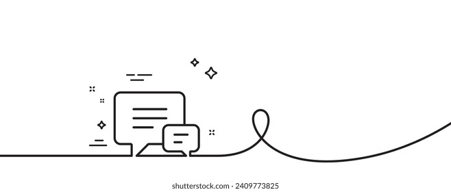 Chat line icon. Continuous one line with curl. Speech bubble sign. Communication or Comment symbol. Comment single outline ribbon. Loop curve pattern. Vector