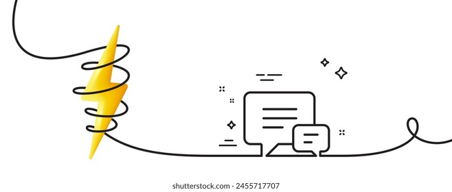 Icono de línea de chat. Una línea continua con rizo. Signo de burbuja de habla. Símbolo de comunicación o comentario. Cinta de contorno simple de comentario. Curva de bucle con energía. Vector