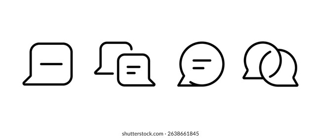 Chat line icon set. Message, conversation, speech bubble, dialogue, messenger, live chat, support, text message, chat app, social communication, mobile UI vector. Thin PNG and transparent icon pack.