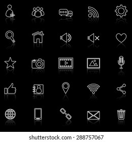 Chat line icons with reflect on black, stock vector