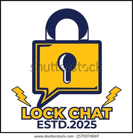 chat lock logo vector design with padlock in yellow and blue colors in simple style. suitable for logos, icons, posters, advertisements, banners, companies, t-shirt designs, stickers, websites.