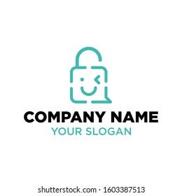 Chat Lock and Ok logo Design, Mascot Bag and chat Vektor Logo