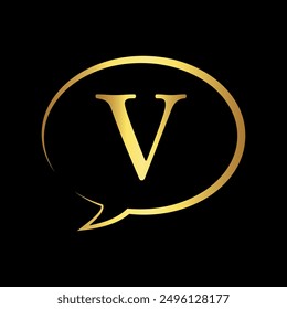 Chat Logo combine with letter V vector template