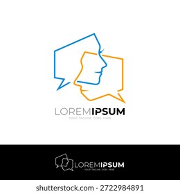 chat logo, communication logo of two men and a woman, line style