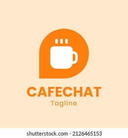 Café chat logo design. Coffee chat logo vector template. Chat icon with mug logo illustration.