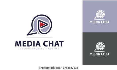 Chat logo design combined with the play icon which symbolizes the media. There are two color concepts too. vector