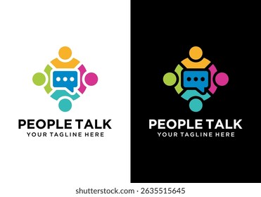 Diseño de logotipo de chat, personas que hablan en familia Chat de unidad humana Ilustración de icono de Vector de logotipo de burbuja Ilustración de icono de Vector de logotipo de burbuja