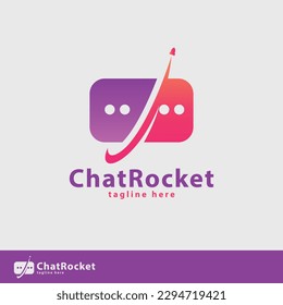chat logo design, rocket chat logo template inspiration.