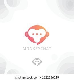 Chat logo design vector with gradient on monkey face. Brand symbol for app, website, t-shirt, billboard, identity, creative start-up and other media.