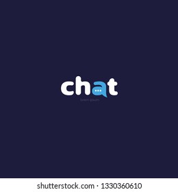 Chat logo design in white and blue colors for a mobile application on a blue background.