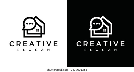 The chat logo icon combines the house icon. Talking house logo. Chat bubble technology idea and home logo	