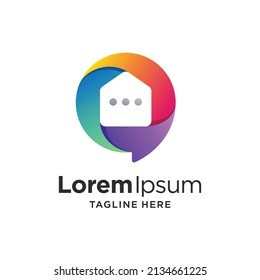 Plantilla de logotipo de chat con concepto de casa 