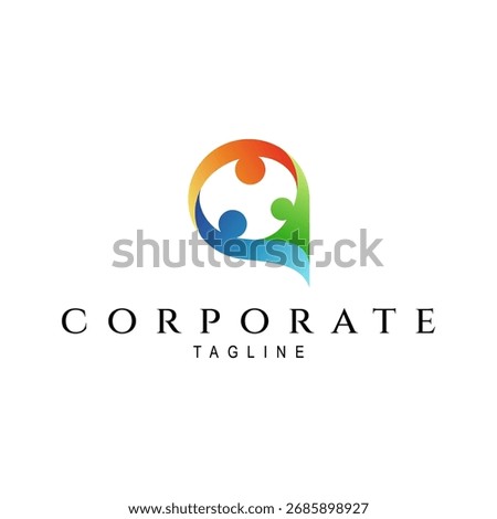 chat logo with three people connected, message and communication icon vector
