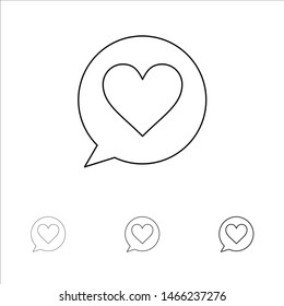 Chat, Love, Heart Bold and thin black line icon set. Vector Icon Template background