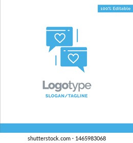 Chat, Love, Heart, Wedding Blue Solid Logo Template. Place for Tagline. Vector Icon Template background