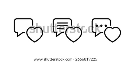 Chat love icon set. Message bubble with heart symbol. Activity and notification concept