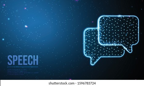 Chat Message. Bubble Chat Dialogue. Communication Concept. Phone And Wifi Icon.   Abstract Low Poly Wireframe Mesh Design. From Connecting Dot And Line. Vector Illustration