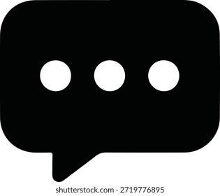 Chat Message Bubble Ellipsis Icon, Black chat bubble icon with three dots, representing messaging, typing indicator, communication, conversation, and online interaction concepts.

