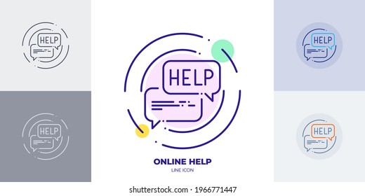 Chat message bubble help line art vector icon. Outline symbol of online customer support. Help information made of thin stroke. Isolated on background.