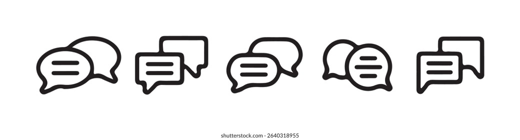 Chat Message Bubble Icon Set - Flat Black Communication Symbols Collection. Vector eps 10