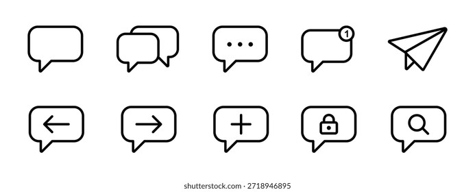 ícone da estrutura de tópicos da mensagem de chat definido com setas de notificação bloquear pesquisa enviar símbolos