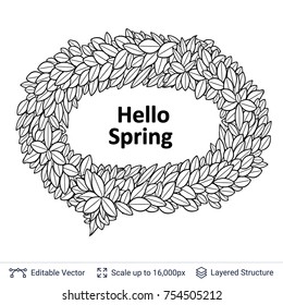 Chat message bubble. Welcome Spring text in leaves frame. Vector symbol easy to edit.