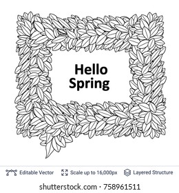 Chat message bubble. Welcome Spring text in leaves frame. Vector symbol easy to edit.