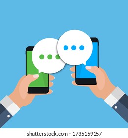 Chat message bubbles on smartphone screen, social networ concept. Vector illustration. EPS10