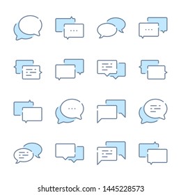 Chat, Message and Communication related blue line colored icons.