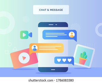 Chat message concept smart phone background of cactus plant picture camera video comment symbol with flat style