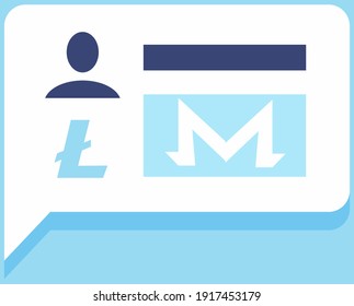 Chat-Nachricht mit kryptowährenden Symbolen auf blauem Hintergrund. Blockchain-Zeichen von Crypto. Litecoin, monero innovatives Zahlungsnetz und neue Art von Geld. Währung des Finanzsystems