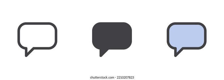 Chat message different style icon set. Line, glyph and filled outline colorful version, speech bubble outline and filled vector sign. Symbol, logo illustration. Vector graphics