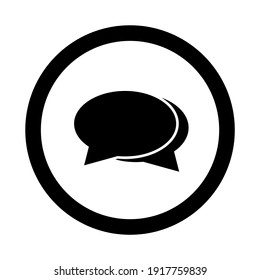 Chat and message or feedback linear icon in black. Dialog and communication outline sign in circle. Isolated on white background. Social media illustration. Technical support symbol. Vector EPS 10 