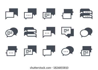 Chat and Message glyph icon set. Comment and Communication filled icons. Dialog and Speech balloon solid vector sign collection.