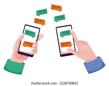 Chat message hand hold smartphone mobile chatting talking design element concept illustration