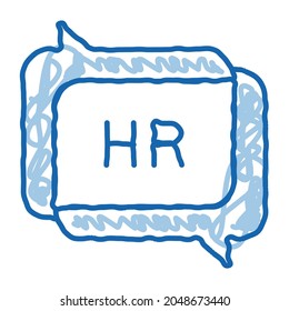 vector de icono de esbozo de hr del mensaje de chat. Señal de hr del mensaje de chat de la línea azul del doodle dibujado a mano. ilustración de símbolo aislado