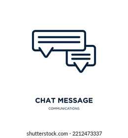 icono de mensaje de chat de la colección de comunicaciones. Mensaje de chat lineal delgado, mensaje, icono de contorno de chat aislado en fondo blanco. Signo de mensaje de chat de vector de línea, símbolo para web y móvil