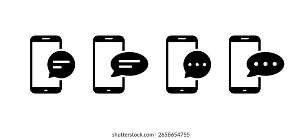 Chat-Nachrichtensymbol auf dem Smartphone-Bildschirm. Mobiltelefon mit Sprechblasensymbol