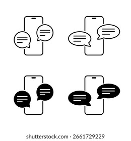 Chat message icon on smartphone screen. Text conversation symbol on phone display